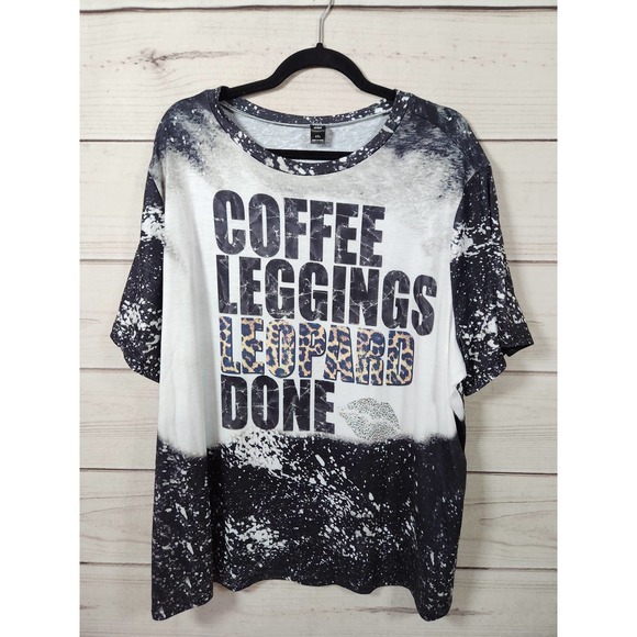 SHEIN Tops - Shein Curve Coffee Lounge Women's Black White Tie Dye Graphic T- Shirts Size 4XL